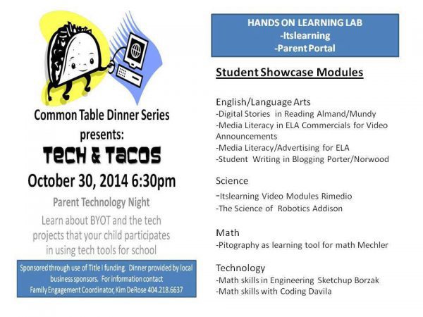 A flyer announces the agenda for one of Little Mill Middle School's Common Table Dinners. (Credit: Kim DeRose)